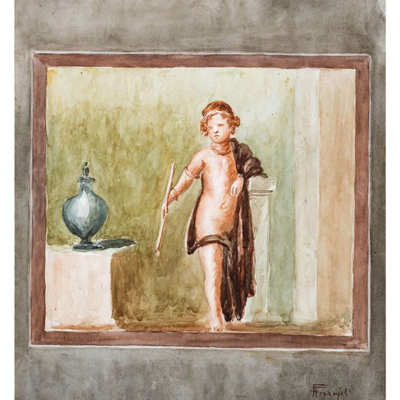 Adolescente in riposo, con vaso di bronzo, acquerello su cartoncino – Ferdinando Ferrajoli
