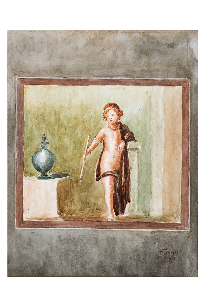 Adolescente in riposo, con vaso di bronzo, acquerello su cartoncino – Ferdinando Ferrajoli